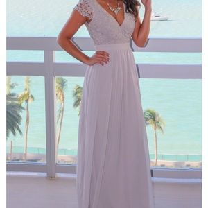 Grey Maxi dress - lace top with cut out back - size medium